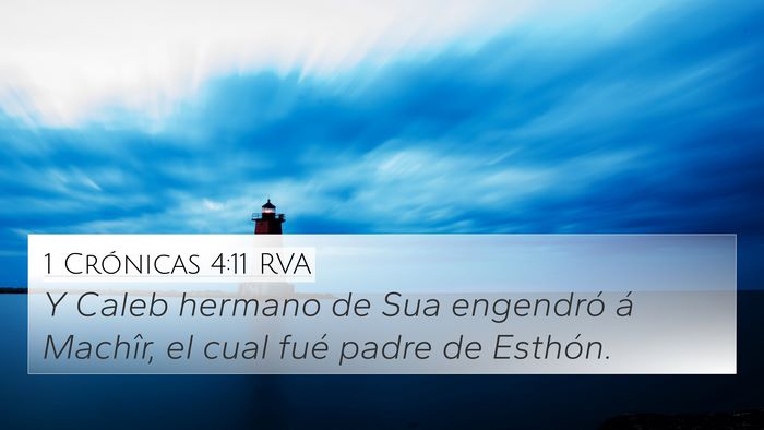 1 Crónicas 4:11 RVA 4K Wallpaper - Y Caleb hermano de Sua engendró á Machîr, el - 4K Wallpaper Bible Verse
