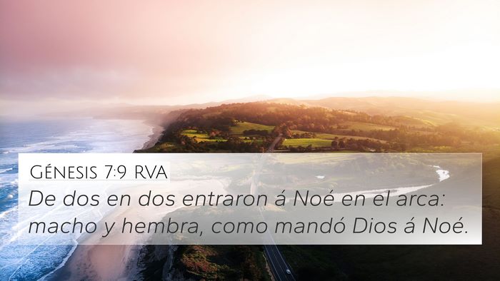 Génesis 7:9 RVA 4K Wallpaper - De dos en dos entraron á Noé en el arca: macho - 4K Wallpaper Bible Verse