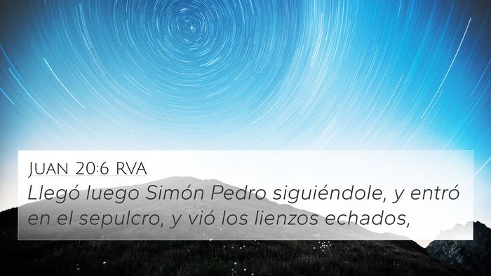 Juan 20:6 RVA 4K Wallpaper - Llegó luego Simón Pedro siguiéndole, y entró - 4K Wallpaper Bible Verse