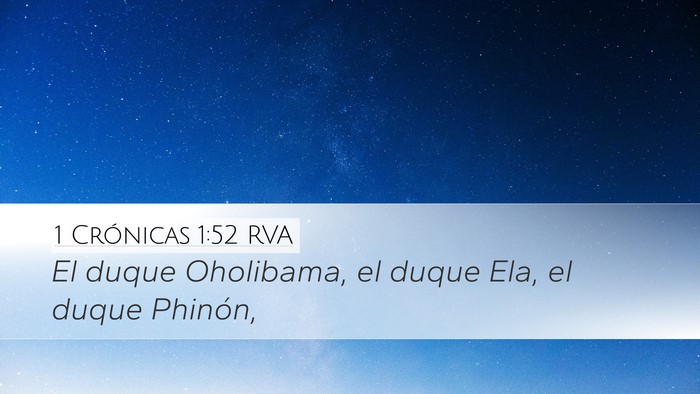 1 Crónicas 1:52 RVA Desktop Wallpaper - El duque Oholibama, el duque Ela, el duque - Desktop Bible Verse Wallpaper