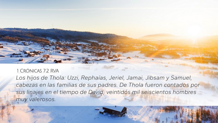 1 Crónicas 7:2 RVA Desktop Wallpaper - Los hijos de Thola: Uzzi, Rephaías, Jeriel, - Desktop Bible Verse Wallpaper