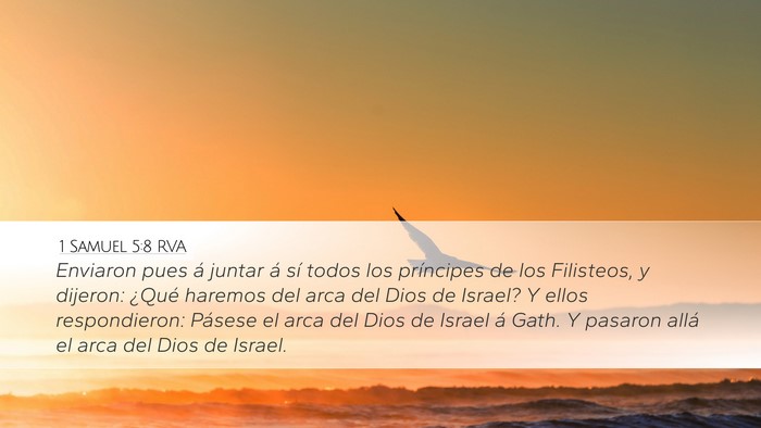 1 Samuel 5:8 RVA Desktop Wallpaper - Enviaron pues á juntar á sí todos los - Desktop Bible Verse Wallpaper