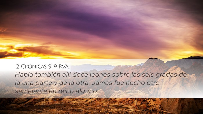 2 Crónicas 9:19 RVA Desktop Wallpaper - Había también allí doce leones sobre las seis - Desktop Bible Verse Wallpaper
