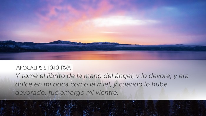 Apocalipsis 10:10 RVA Desktop Wallpaper - Y tomé el librito de la mano del ángel, y lo - Desktop Bible Verse Wallpaper