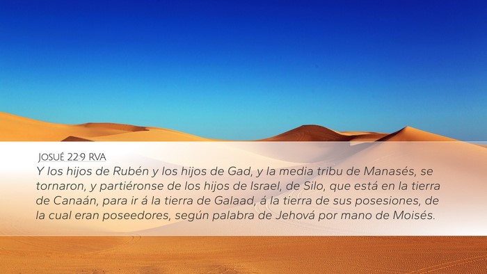 Josué 22:9 RVA Desktop Wallpaper - Y los hijos de Rubén y los hijos de Gad, y la - Desktop Bible Verse Wallpaper