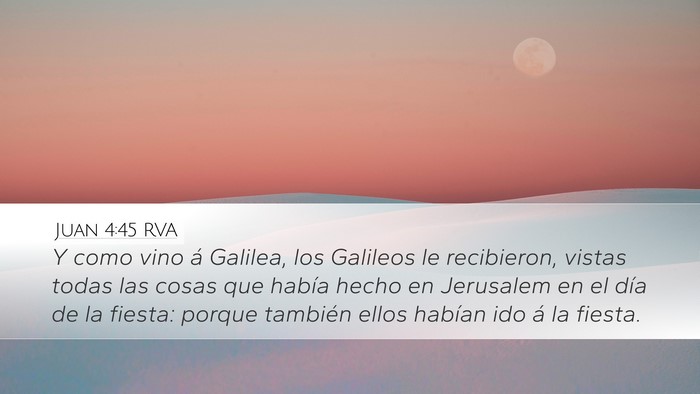 Juan 4:45 RVA Desktop Wallpaper - Y como vino á Galilea, los Galileos le - Desktop Bible Verse Wallpaper