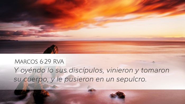 Marcos 6:29 RVA Desktop Wallpaper - Y oyéndo lo sus discípulos, vinieron y tomaron - Desktop Bible Verse Wallpaper