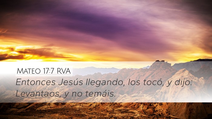 Mateo 17:7 RVA Desktop Wallpaper - Entonces Jesús llegando, los tocó, y dijo: - Desktop Bible Verse Wallpaper