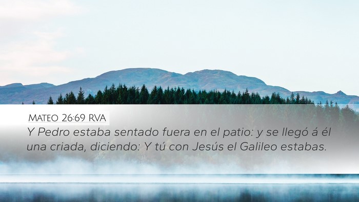 Mateo 26:69 RVA Desktop Wallpaper - Y Pedro estaba sentado fuera en el patio: y se - Desktop Bible Verse Wallpaper
