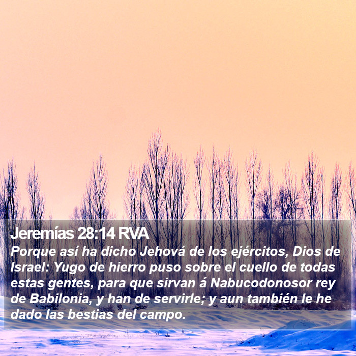 Jeremías 28:14 RVA - Porque así ha dicho Jehová de los ejércitos,