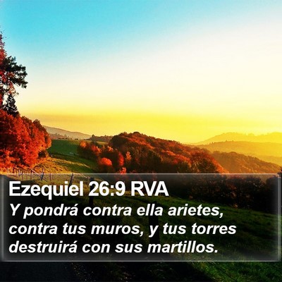 Ezequiel 26:9 RVA Bible Verse Image