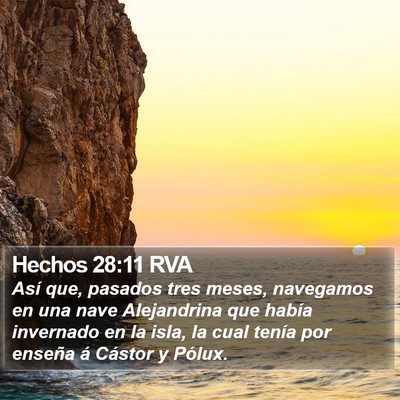 Hechos 28:11 RVA Bible Verse Image