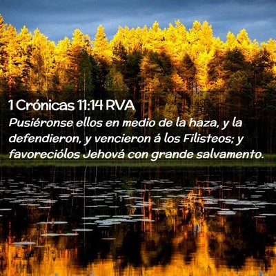Picture 02 - 1 Crónicas 11:14 RVA - Pusiéronse ellos en medio de la haza, y la - Bible Verse Picture