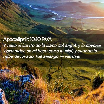 Picture 02 - Apocalipsis 10:10 RVA - Y tomé el librito de la mano del ángel, y lo - Bible Verse Picture