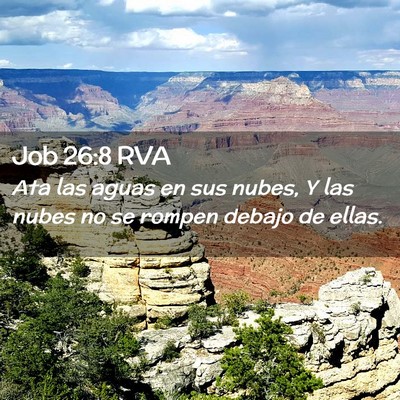 Picture 02 - Job 26:8 RVA - Ata las aguas en sus nubes, Y las nubes no se - Bible Verse Picture