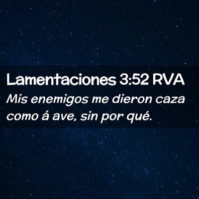 Picture 02 - Lamentaciones 3:52 RVA - Mis enemigos me dieron caza como á ave, sin por - Bible Verse Picture