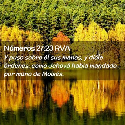 Picture 02 - Números 27:23 RVA - Y puso sobre él sus manos, y dióle órdenes, - Bible Verse Picture