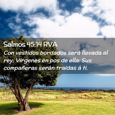 Picture 02 - Salmos 45:14 RVA - Con vestidos bordados será llevada al rey; - Bible Verse Picture