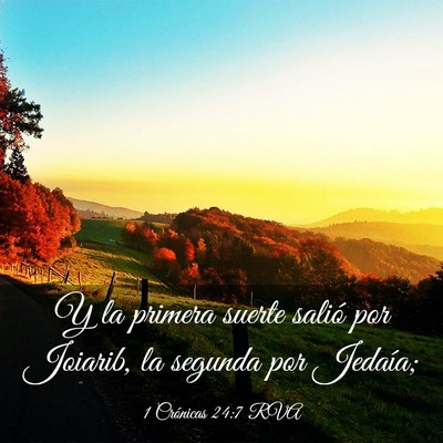 Picture 03 - 1 Crónicas 24:7 RVA - Y la primera suerte salió por Joiarib, la - Bible Verse Picture
