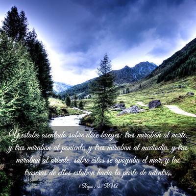 Picture 03 - 1 Reyes 7:25 RVA - Y estaba asentado sobre doce bueyes: tres miraban - Bible Verse Picture