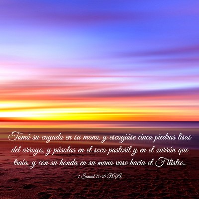 Picture 03 - 1 Samuel 17:40 RVA - Tomó su cayado en su mano, y escogióse cinco - Bible Verse Picture