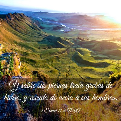 Picture 03 - 1 Samuel 17:6 RVA - Y sobre sus piernas traía grebas de hierro, y - Bible Verse Picture