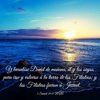 Picture 03 - 1 Samuel 29:11 RVA - Y levantóse David de mañana, él y los suyos, - Bible Verse Picture