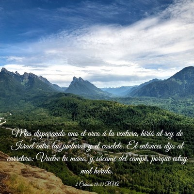 Picture 03 - 2 Crónicas 18:33 RVA - Mas disparando uno el arco á la ventura, hirió - Bible Verse Picture