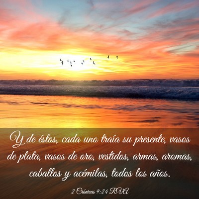 Picture 03 - 2 Crónicas 9:24 RVA - Y de éstos, cada uno traía su presente, vasos - Bible Verse Picture