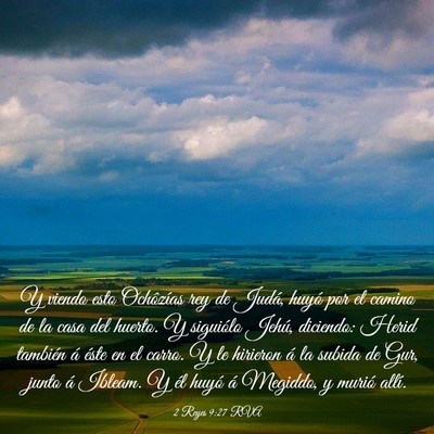 Picture 03 - 2 Reyes 9:27 RVA - Y viendo esto Ochôzías rey de Judá, huyó por - Bible Verse Picture