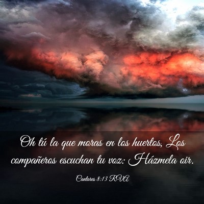Picture 03 - Cantares 8:13 RVA - Oh tú la que moras en los huertos, Los - Bible Verse Picture