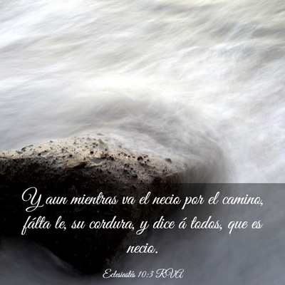 Picture 03 - Eclesiastés 10:3 RVA - Y aun mientras va el necio por el camino, fálta - Bible Verse Picture