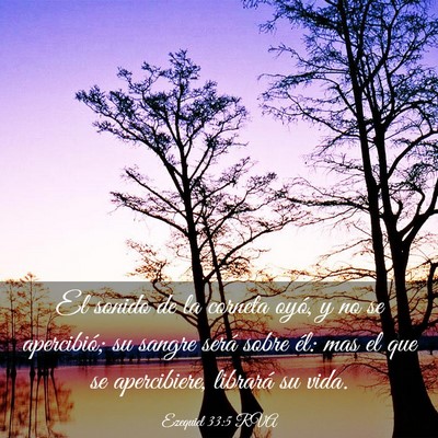 Picture 03 - Ezequiel 33:5 RVA - El sonido de la corneta oyó, y no se apercibió; - Bible Verse Picture