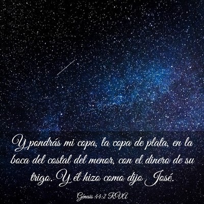Picture 03 - Génesis 44:2 RVA - Y pondrás mi copa, la copa de plata, en la boca - Bible Verse Picture