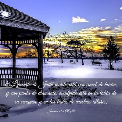 Picture 03 - Jeremías 17:1 RVA - EL pecado de Judá escrito está con cincel de - Bible Verse Picture