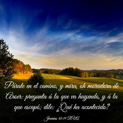 Picture 03 - Jeremías 48:19 RVA - Párate en el camino, y mira, oh moradora de - Bible Verse Picture