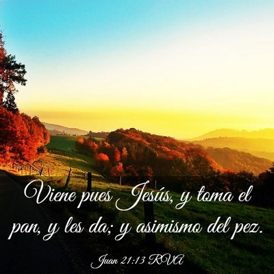 Picture 03 - Juan 21:13 RVA - Viene pues Jesús, y toma el pan, y les da; y - Bible Verse Picture