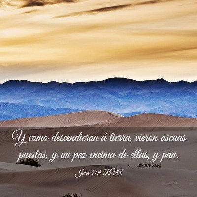 Picture 03 - Juan 21:9 RVA - Y como descendieron á tierra, vieron ascuas - Bible Verse Picture