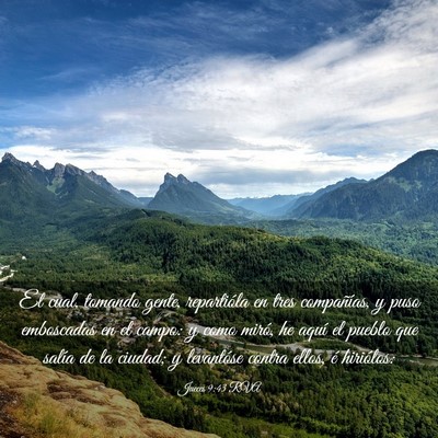 Picture 03 - Jueces 9:43 RVA - El cual, tomando gente, repartióla en tres - Bible Verse Picture