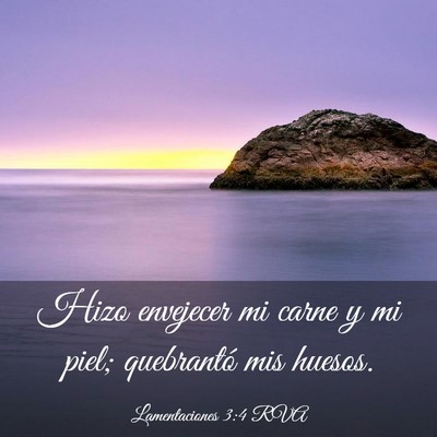 Picture 03 - Lamentaciones 3:4 RVA - Hizo envejecer mi carne y mi piel; quebrantó mis - Bible Verse Picture