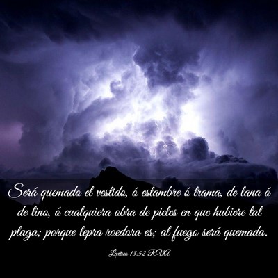 Picture 03 - Levítico 13:52 RVA - Será quemado el vestido, ó estambre ó trama, - Bible Verse Picture