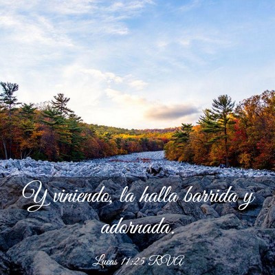 Picture 03 - Lucas 11:25 RVA - Y viniendo, la halla barrida y - Bible Verse Picture