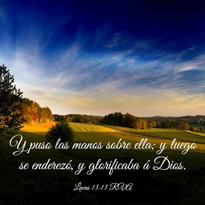 Picture 03 - Lucas 13:13 RVA - Y puso las manos sobre ella; y luego se - Bible Verse Picture