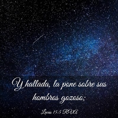Picture 03 - Lucas 15:5 RVA - Y hallada, la pone sobre sus hombros - Bible Verse Picture