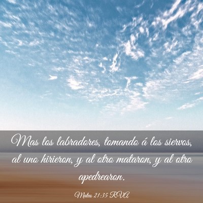 Picture 03 - Mateo 21:35 RVA - Mas los labradores, tomando á los siervos, al - Bible Verse Picture