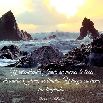Picture 03 - Mateo 8:3 RVA - Y extendiendo Jesús su mano, le tocó, diciendo: - Bible Verse Picture
