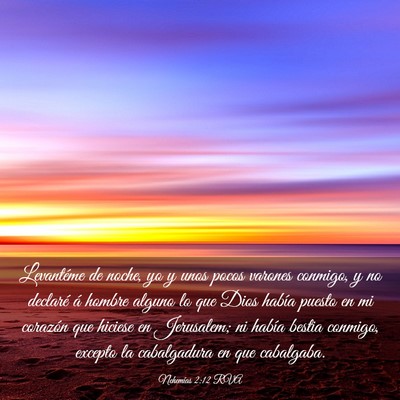 Picture 03 - Nehemías 2:12 RVA - Levantéme de noche, yo y unos pocos varones - Bible Verse Picture