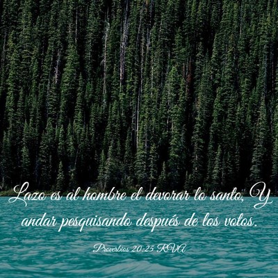 Picture 03 - Proverbios 20:25 RVA - Lazo es al hombre el devorar lo santo, Y andar - Bible Verse Picture