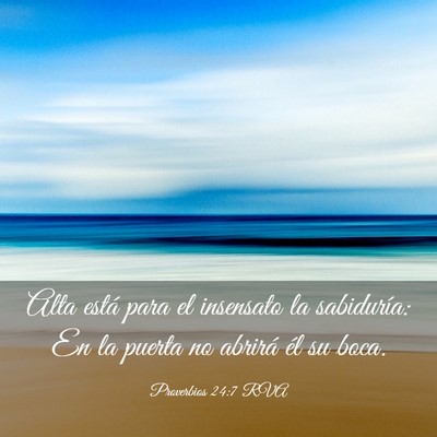 Picture 03 - Proverbios 24:7 RVA - Alta está para el insensato la sabiduría: En la - Bible Verse Picture