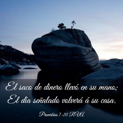 Picture 03 - Proverbios 7:20 RVA - El saco de dinero llevó en su mano; El día - Bible Verse Picture